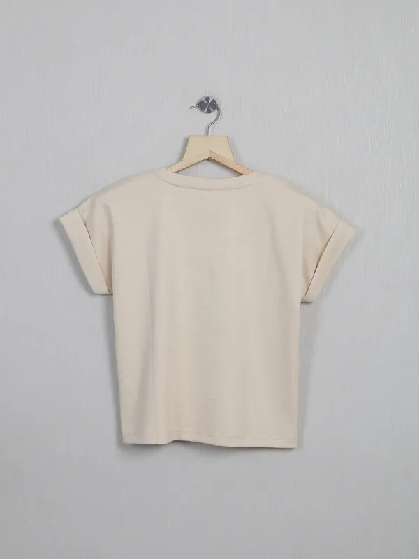 Printed cotton cream top for women