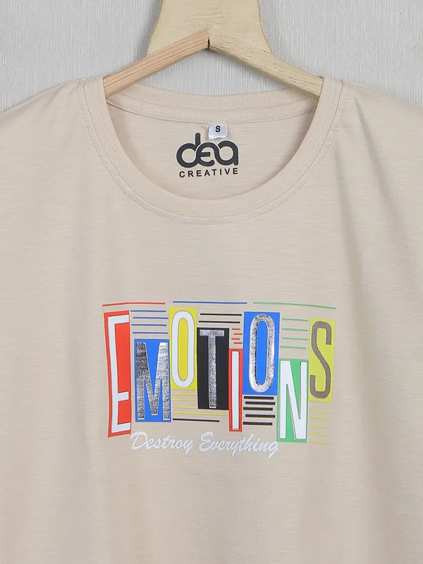 Printed cotton cream top for women