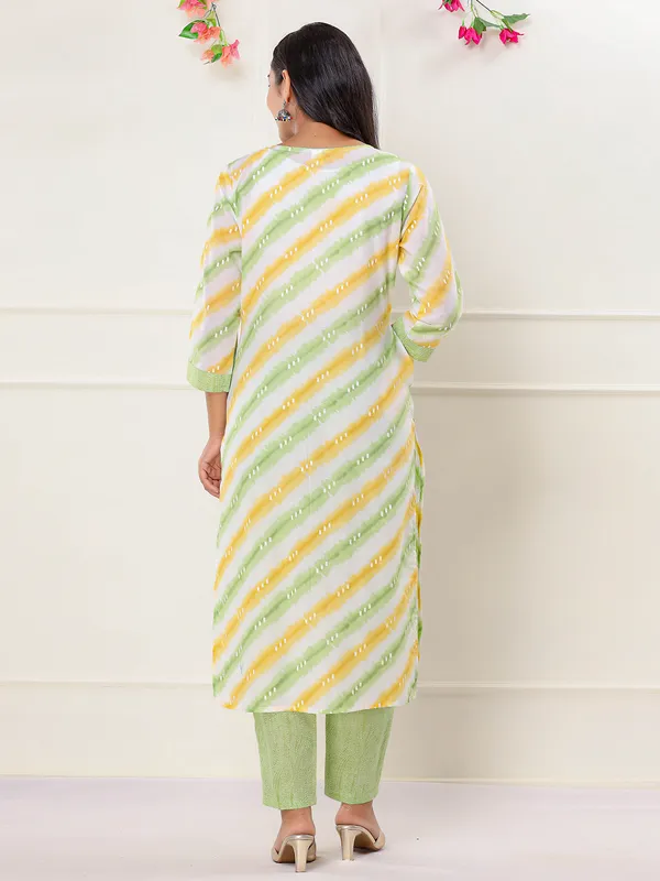 Printed cotton light green kurti set