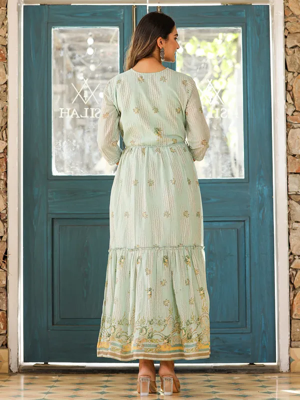 Printed cotton mint green long kurti