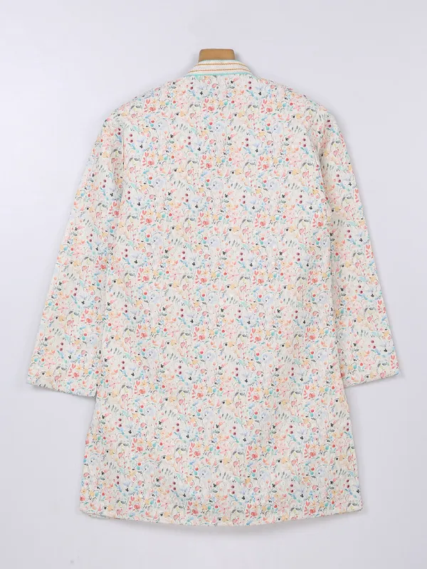 Printed cotton off white kurta suit