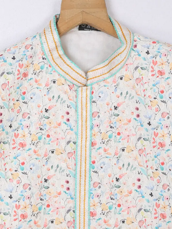 Printed cotton off white kurta suit