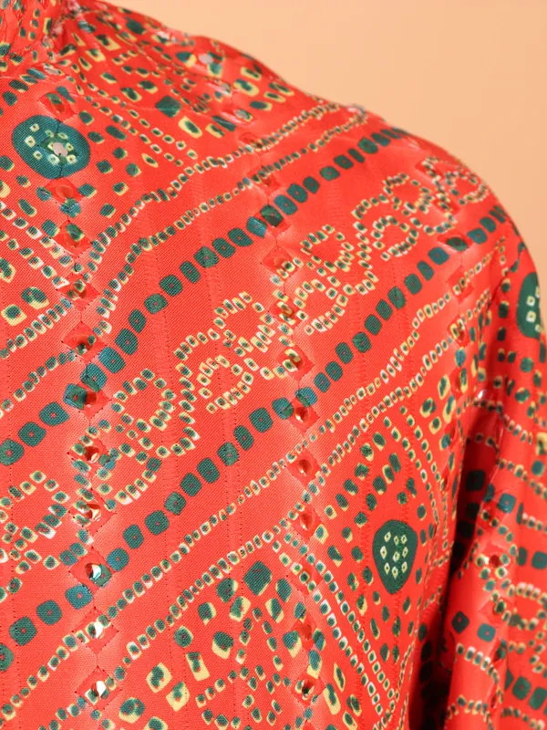 Printed cotton orange kurta suit