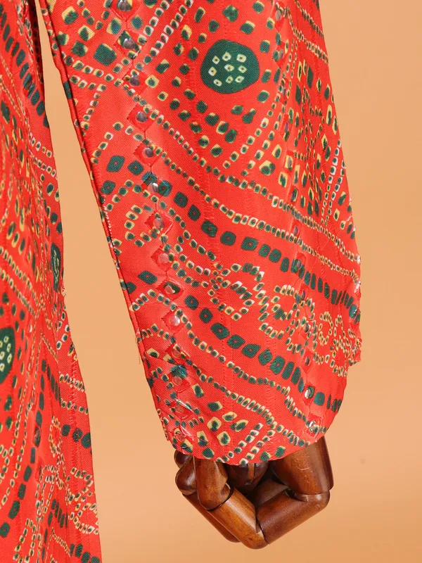 Printed cotton orange kurta suit
