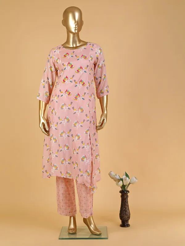 Latest silk pink printed kurti with pant