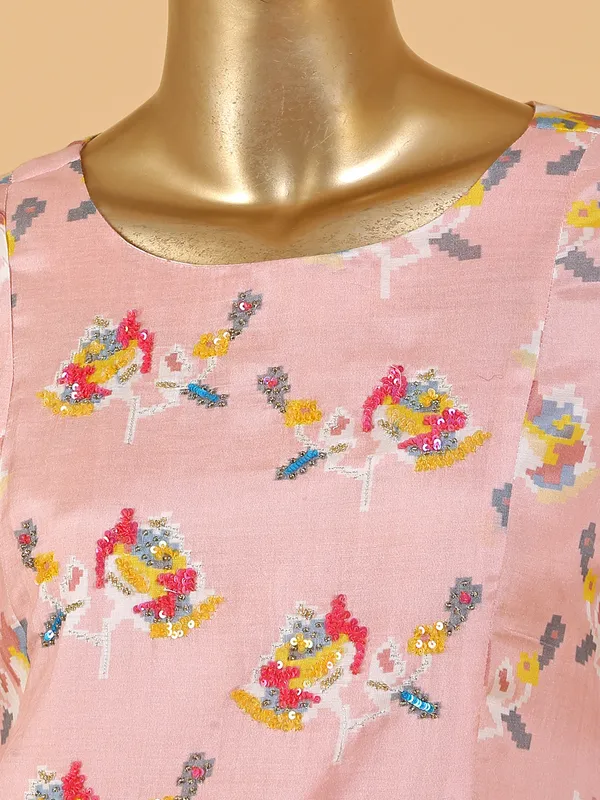 Latest silk pink printed kurti with pant