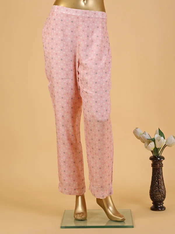 Latest silk pink printed kurti with pant