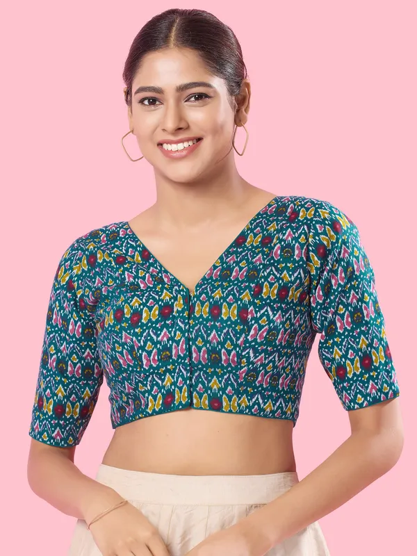 Printed cotton rama green blouse