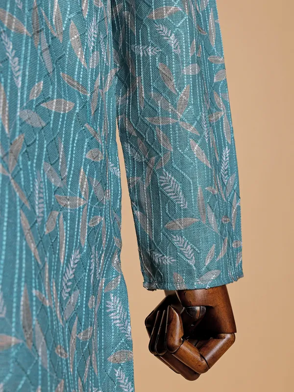 Printed cotton rama green  Men Kurta pajama