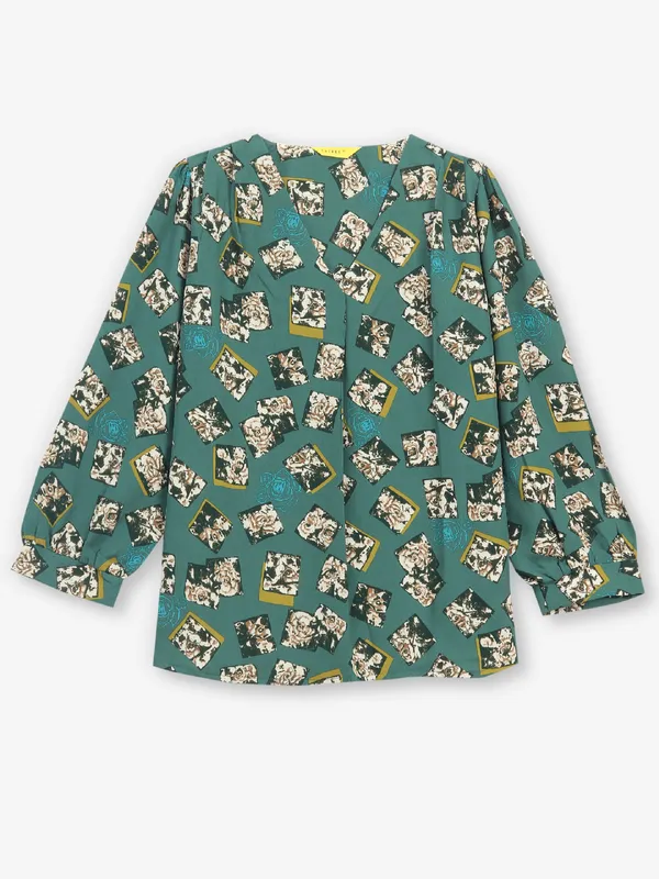 Printed cotton rama green top