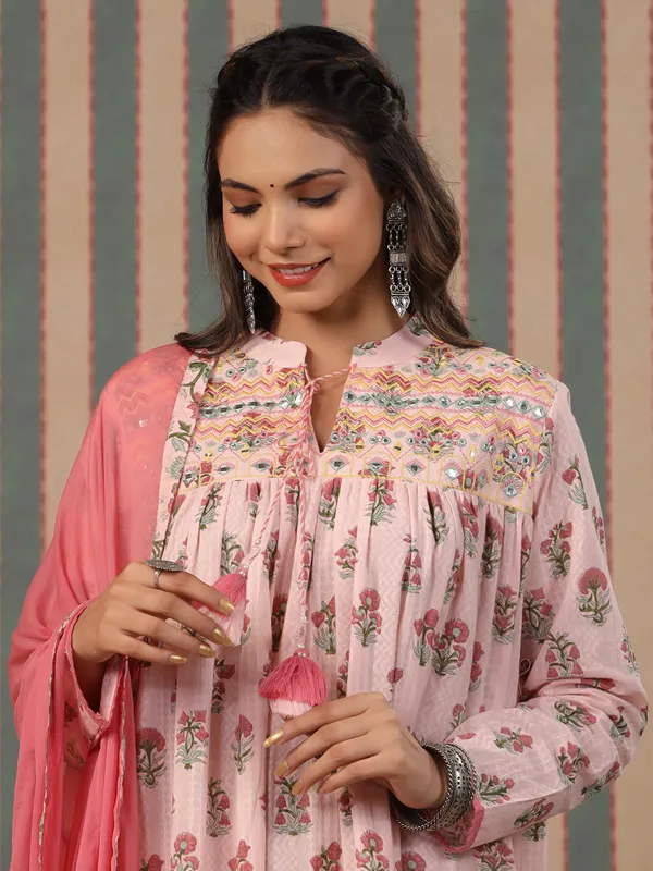 Printed cotton sharara set in baby pink