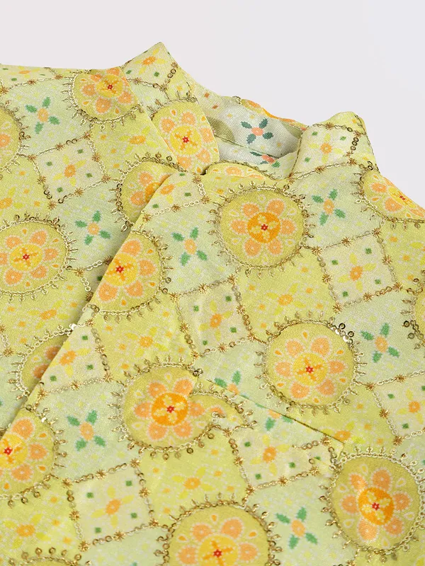 Printed cotton silk pista green waistcoat
