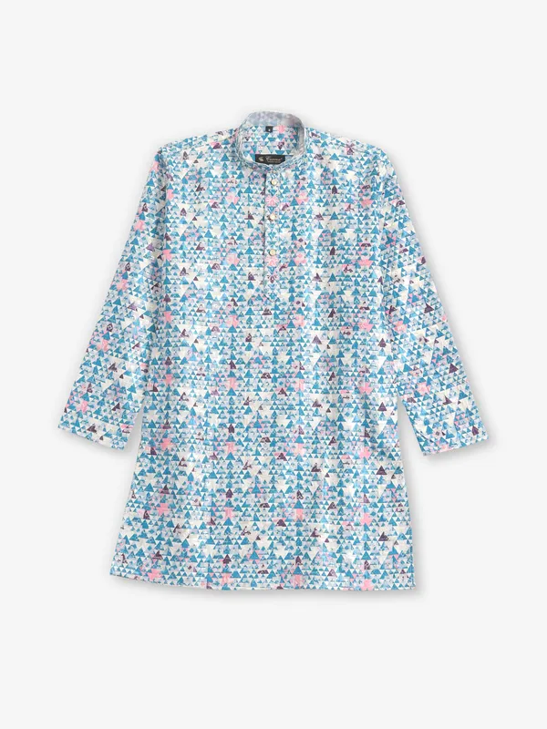 Printed cotton sky blue kurta pajama