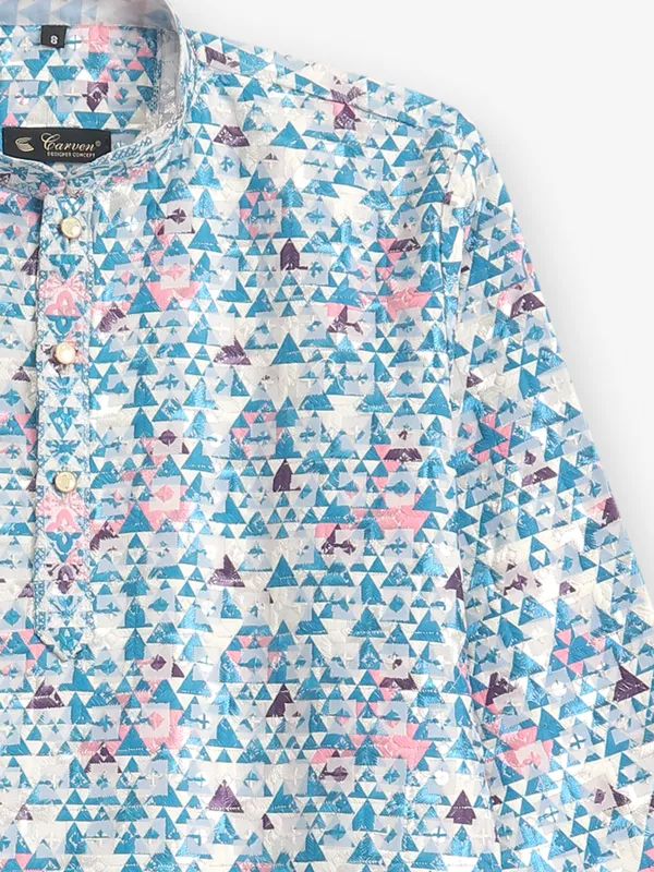 Printed cotton sky blue kurta pajama