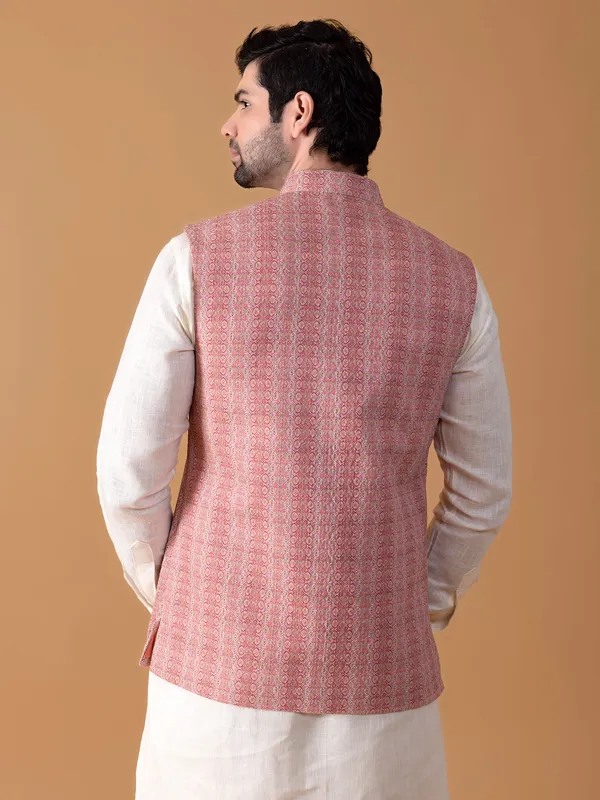 Printed cotton waistcoat in peach