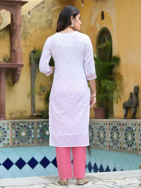 Printed cotton white kurti set