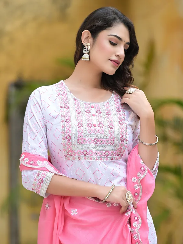 Printed cotton white kurti set
