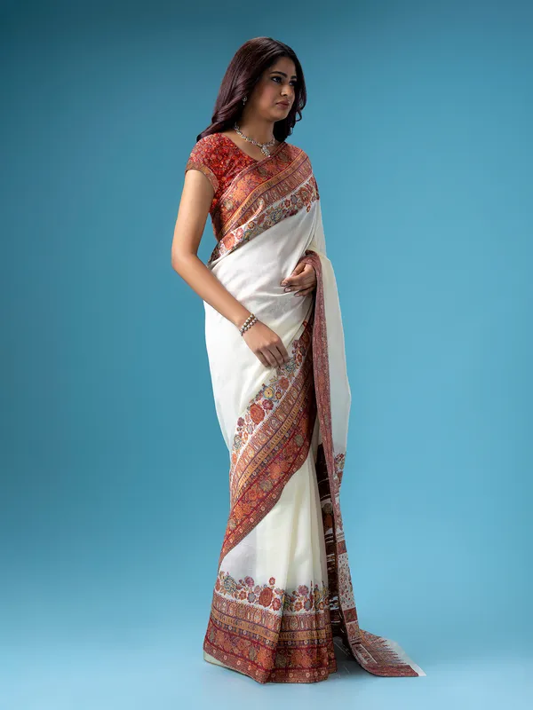 Pashmina silk white saree