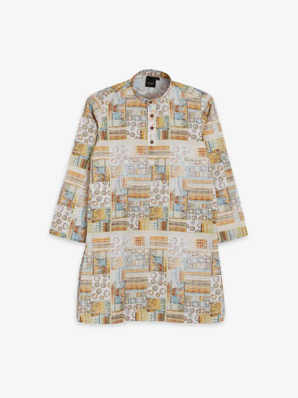 Printed cotton yellow boys kurta
