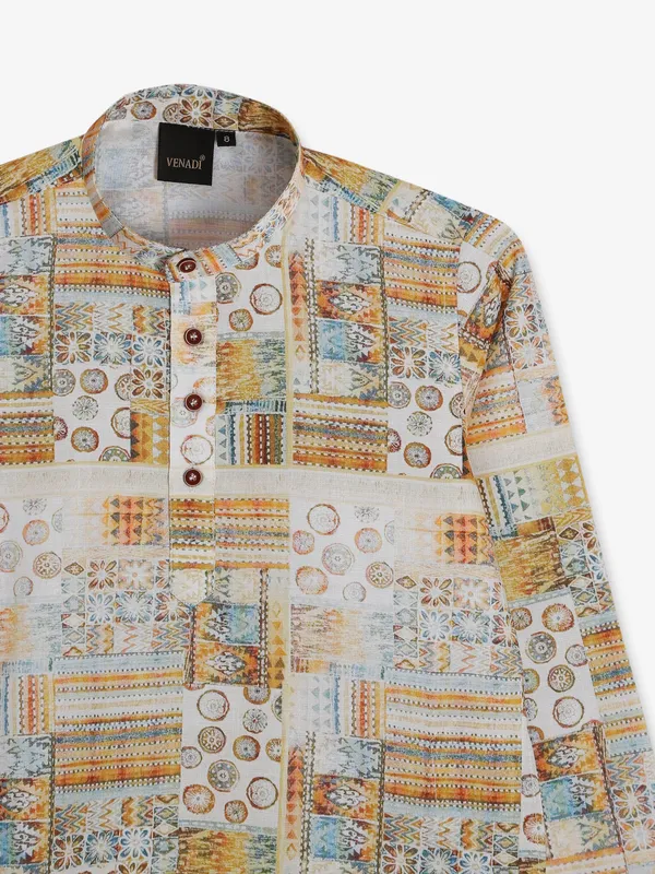 Printed cotton yellow boys kurta
