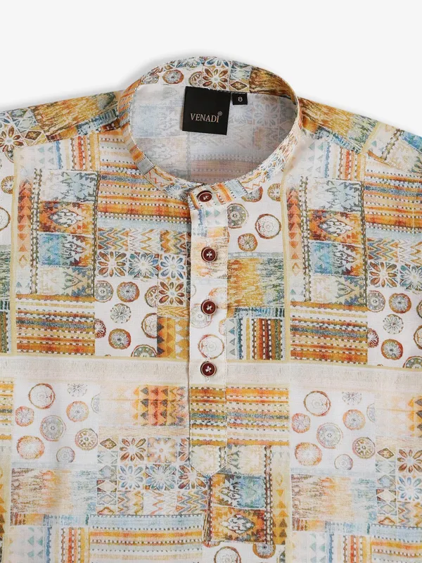 Printed cotton yellow boys kurta