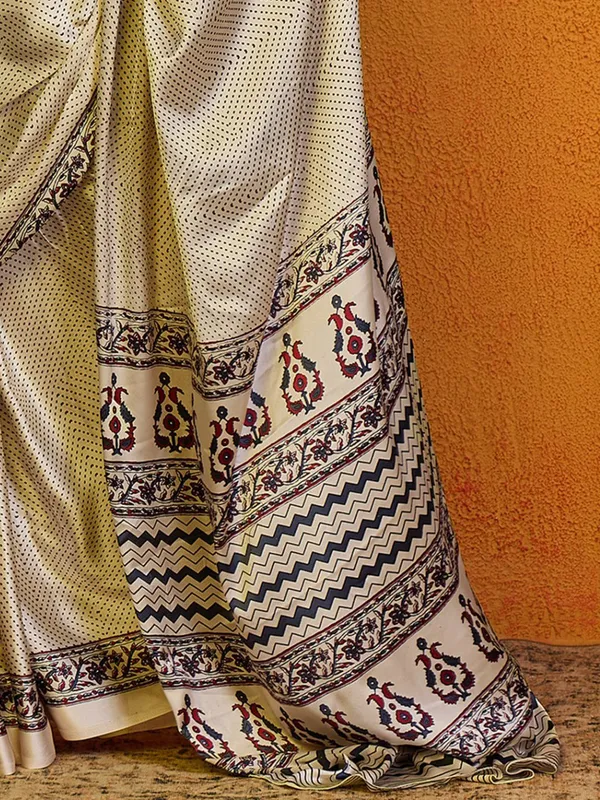 Printed cream bhagalpuri silk saree