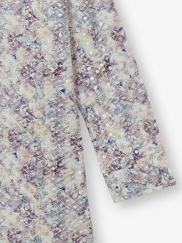 Printed cream kurta suit for boys in cotton silk
