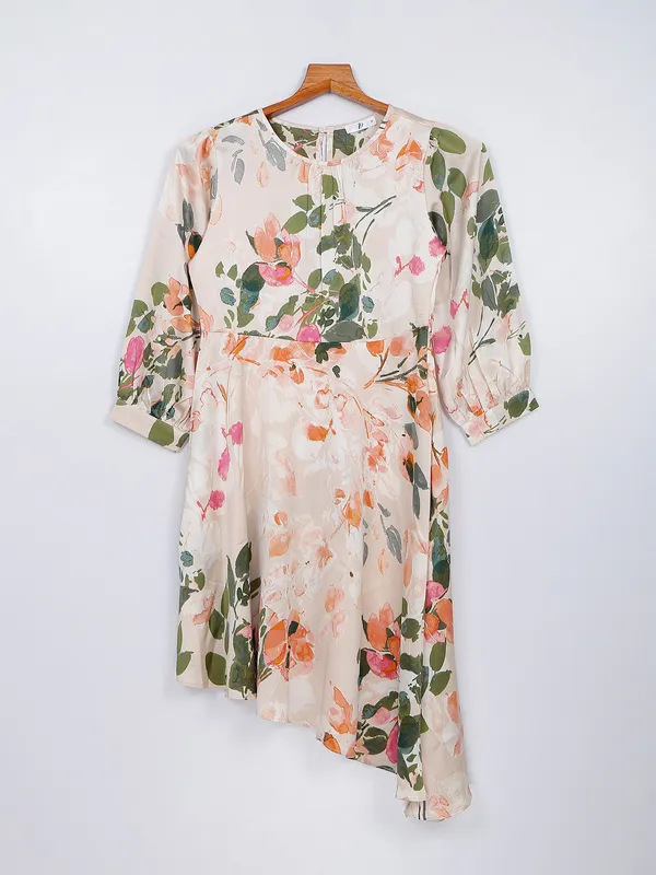 Printed cream polyester dress