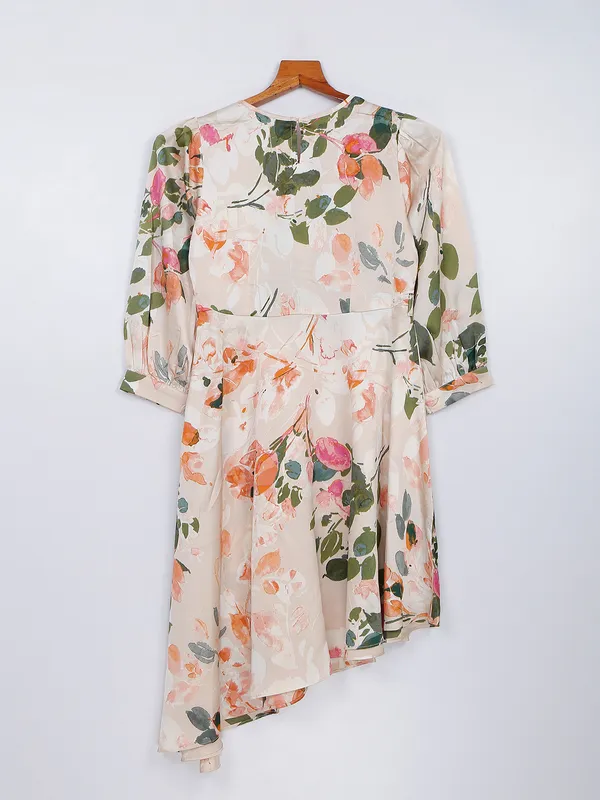 Printed cream polyester dress