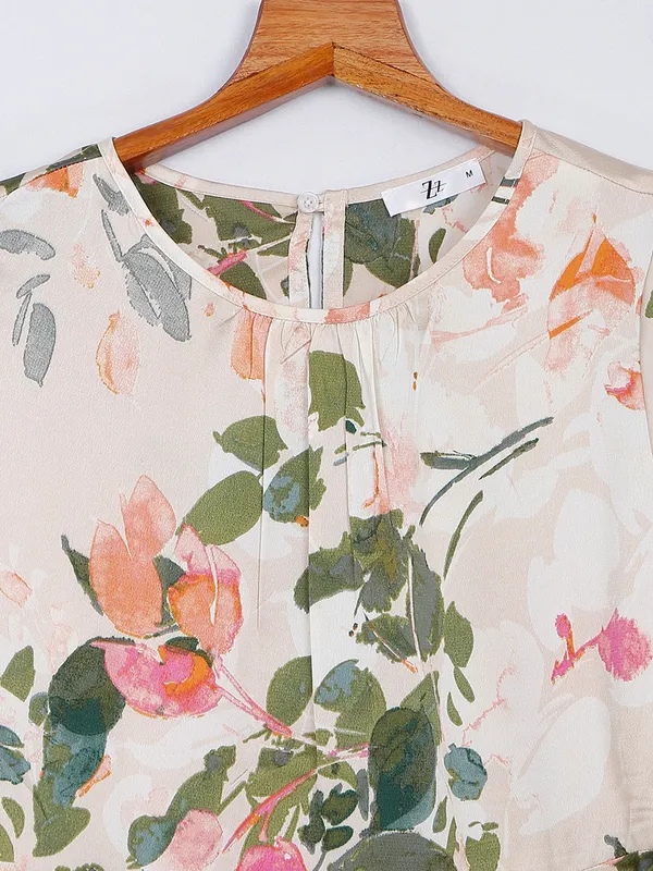Printed cream polyester dress