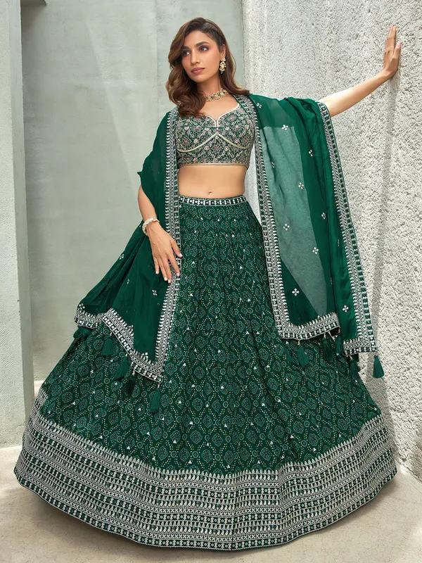 Printed dark green lehenga choli for wedding