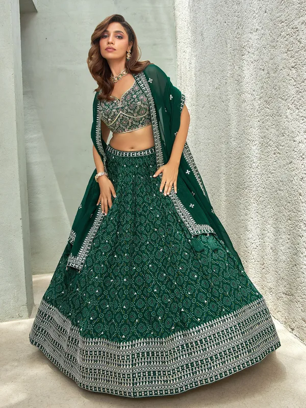 Printed dark green lehenga choli for wedding