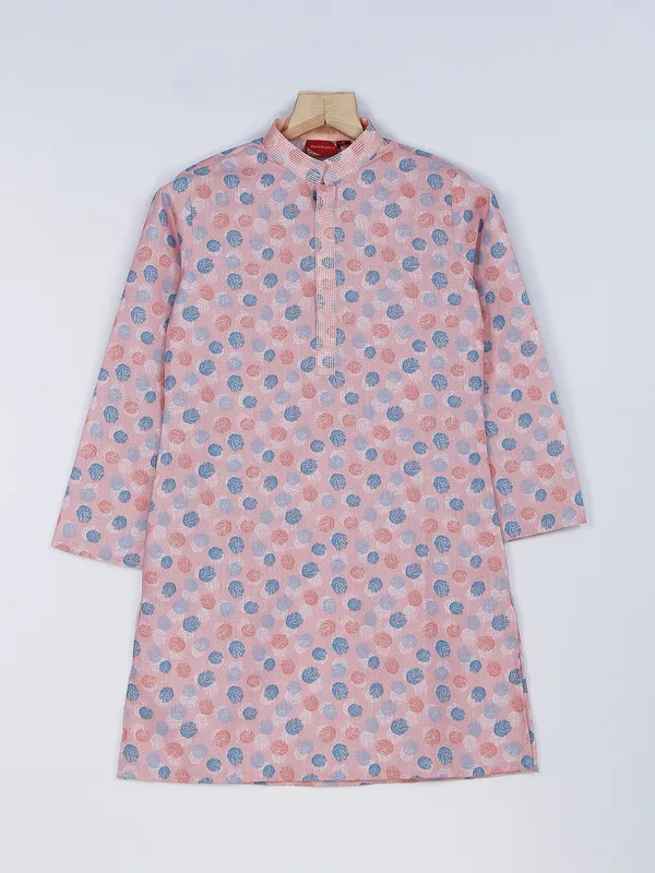 Printed dusty peach cotton kurta suit