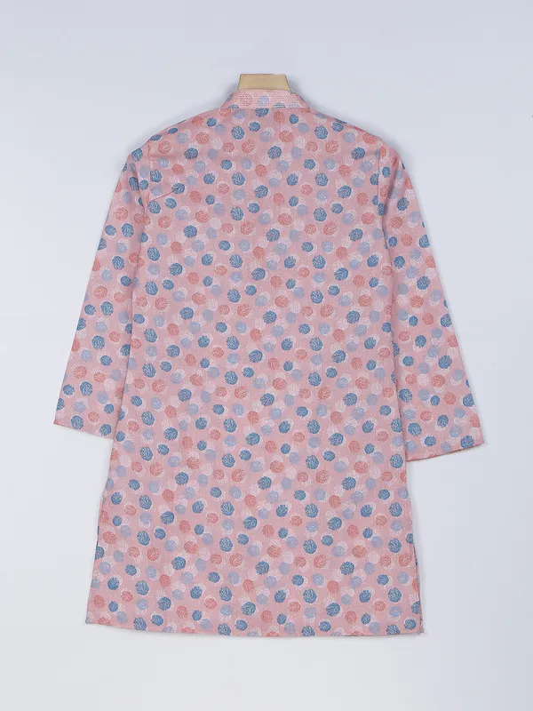 Printed dusty peach cotton kurta suit