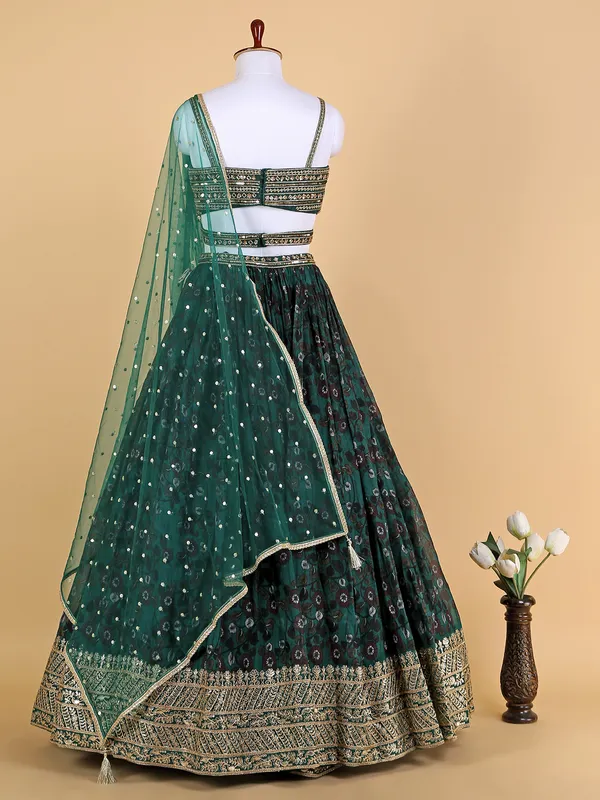 Printed georgette lehenga choli in bottle green