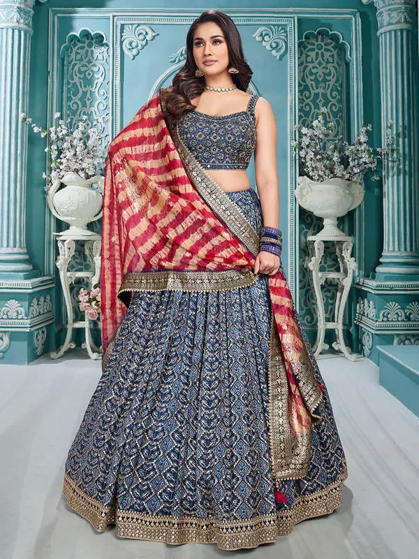Printed georgette lehenga choli in blue