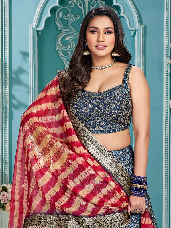Printed georgette lehenga choli in blue