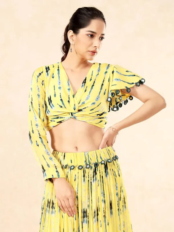 Printed georgette mustard yellow lehenga choli