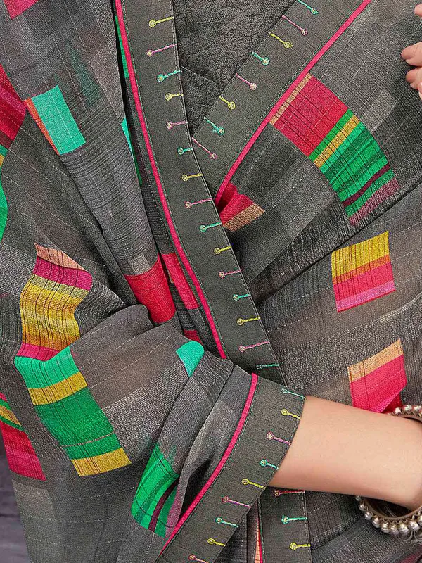 Printed georgette saree in grey