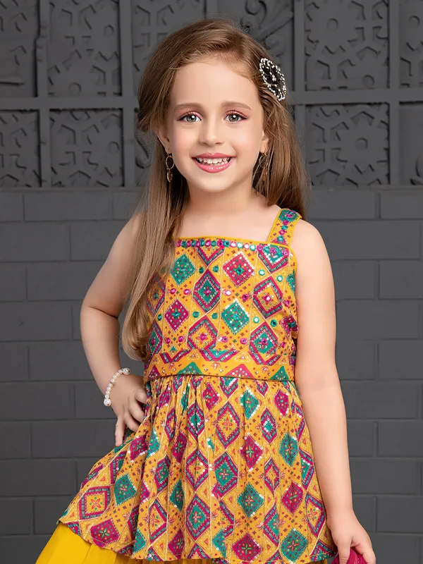 Printed georgette yellow palazzo suit
