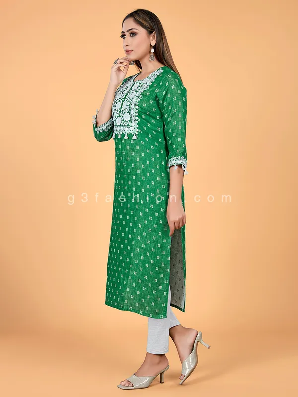 Printed green casual wear cotton kurti