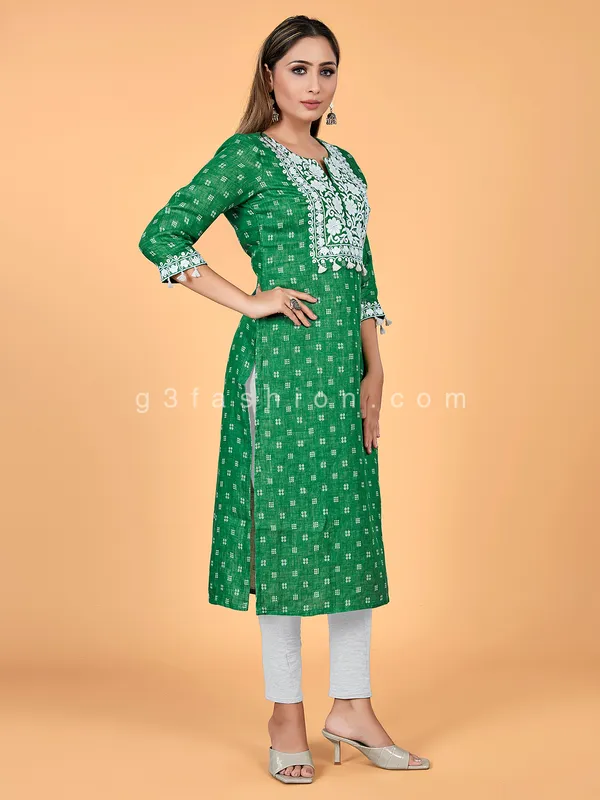 Printed green casual wear cotton kurti