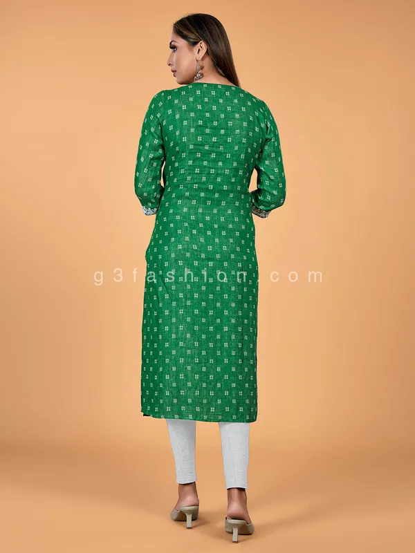 Printed green casual wear cotton kurti