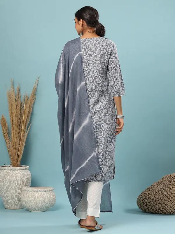 Printed grey hue cotton pant suit for casual