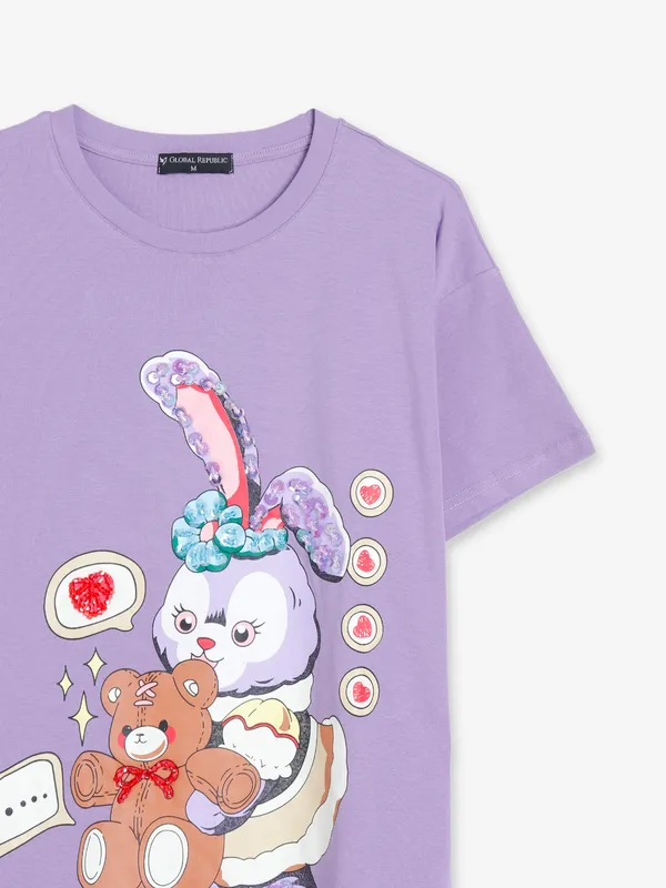Printed lavender cotton t shirt