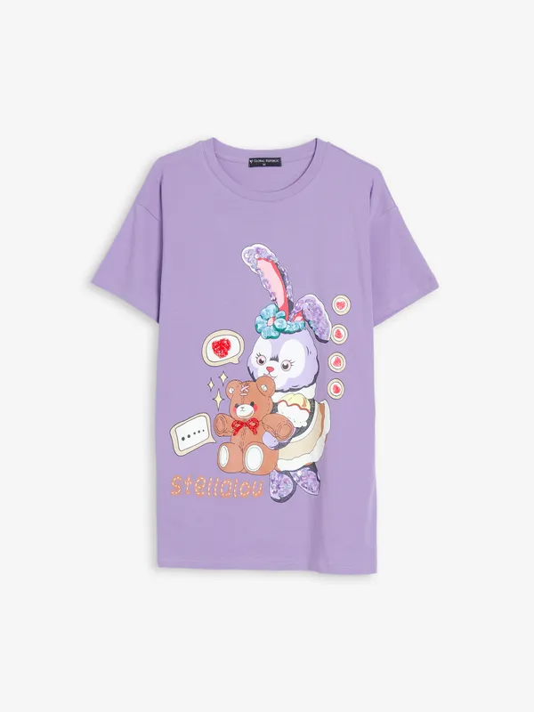 Printed lavender cotton t shirt