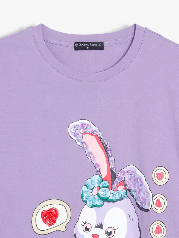 Printed lavender cotton t shirt