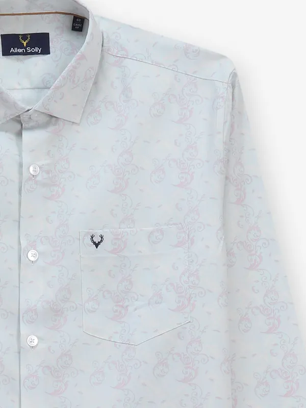 ALLEN SOLLY printed light green casual slim fit shirt