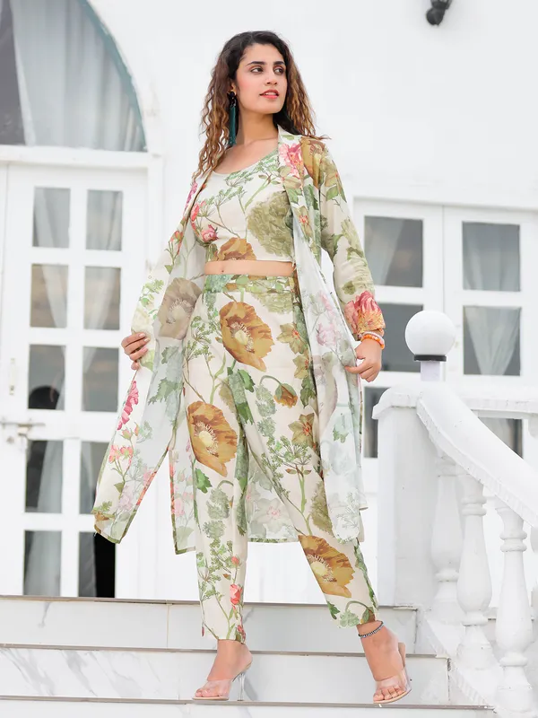 Printed light green jacket style co ord set