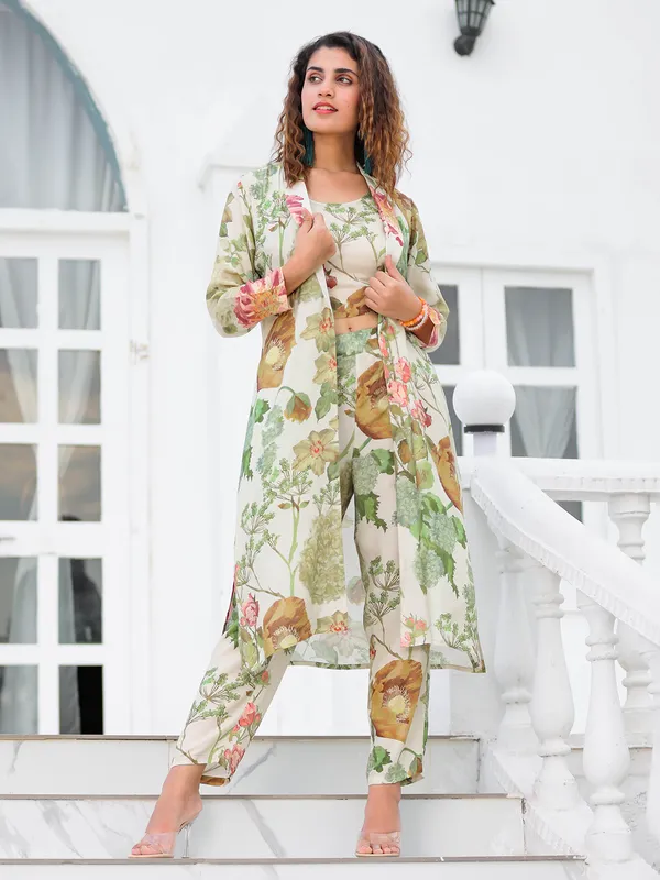 Printed light green jacket style co ord set